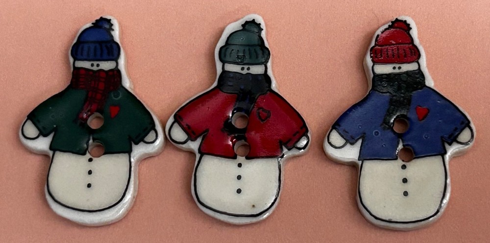 3 Large Realistic China/Ceramic Snowman Buttons