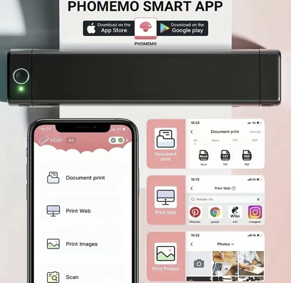 Phomemo M08F - A4 Thermal Printer - ink-less Printer for Home or Office