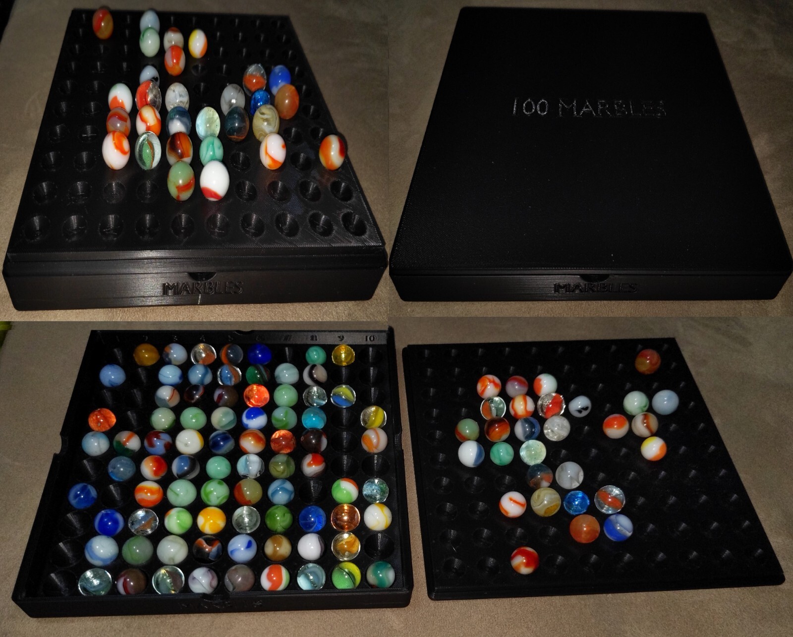 NO MARBLES - 100x 20mm Marbles Display Storage Sorting Tray Case