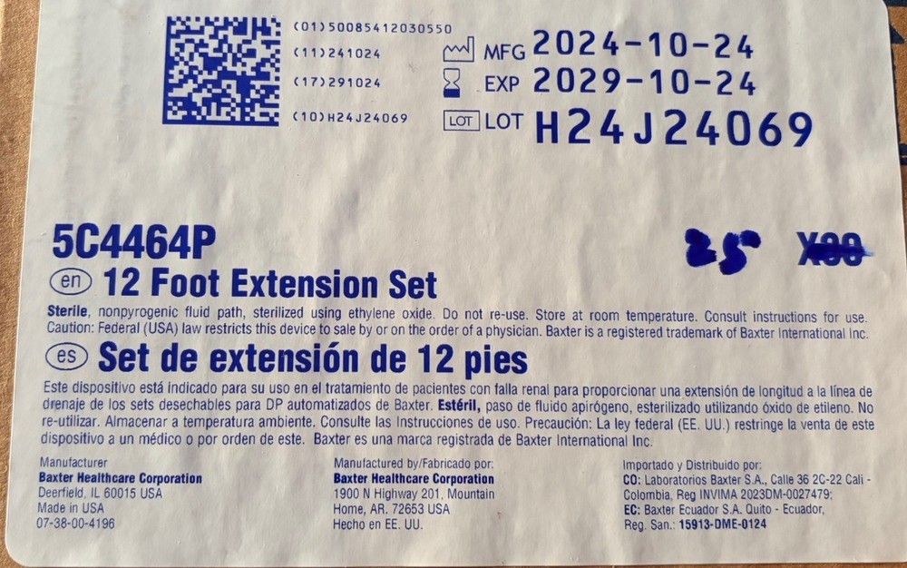 25x Baxter 5C4464P 12 Foot Extension Set