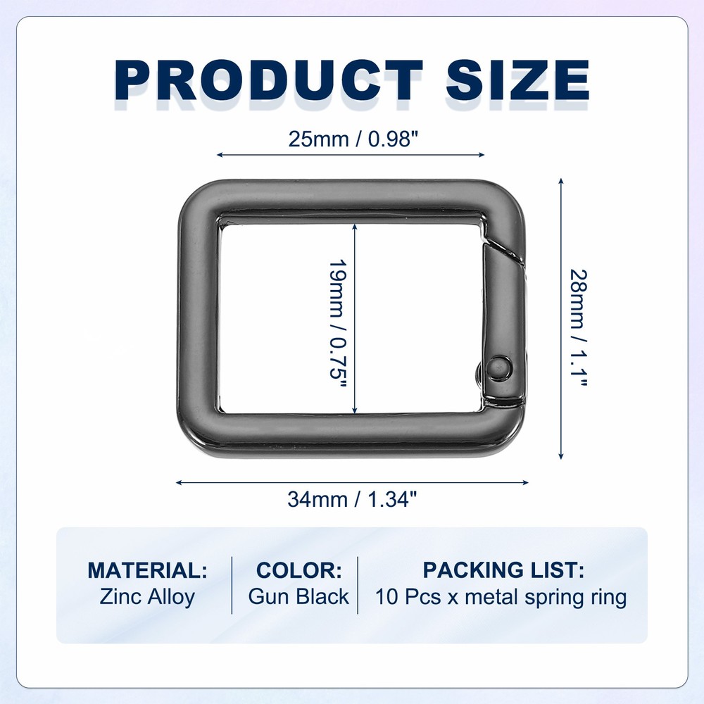 10 Pcs 34mm Square Shaped Spring Snap Keychain Clip for Purses Black