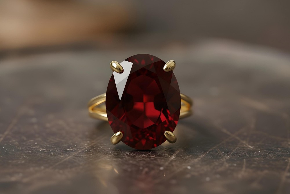 Sterling Silver Garnet Ring Handmade Oval Cut Cocktail Large Solitaire