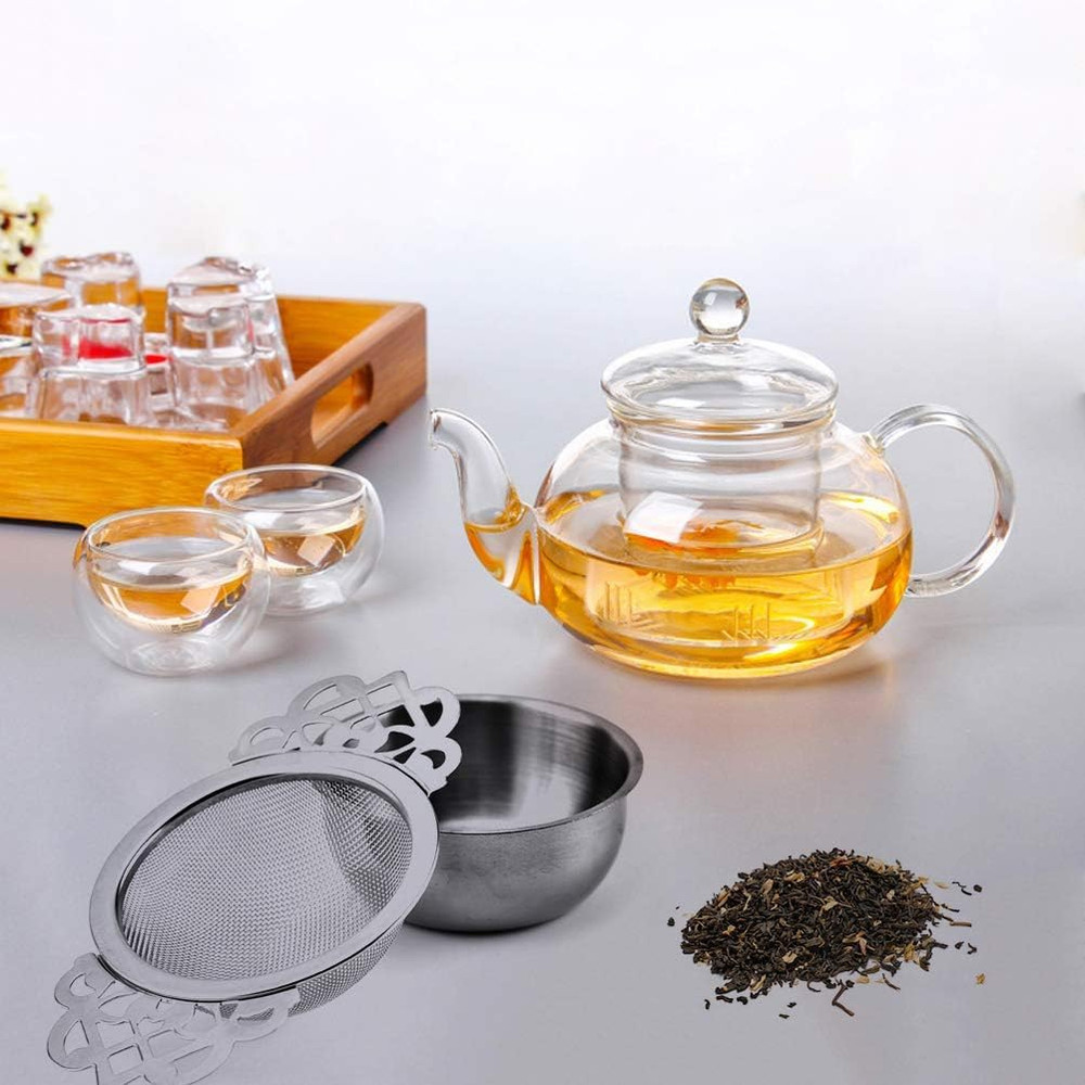 4 Set Tea Strainers with Drip Bowls, Loose Leaf Tea Strainers with Double Winged
