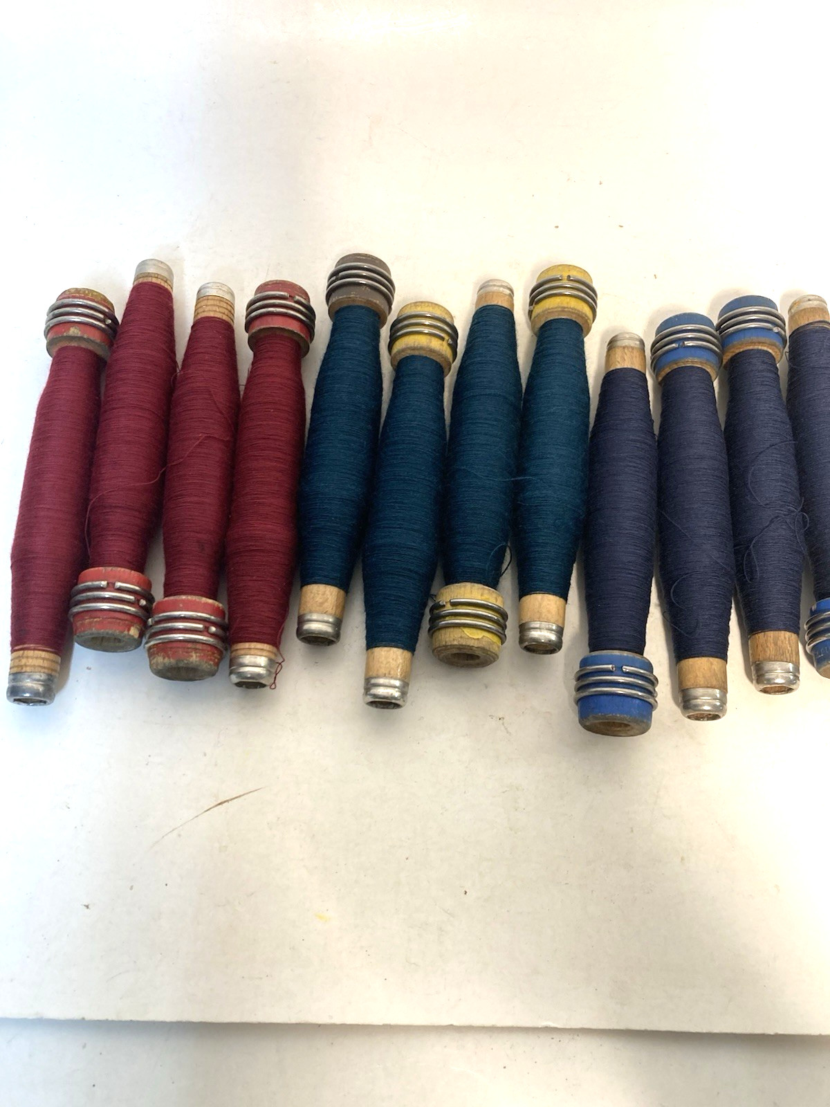 Wood Quills Wooden Bobbins Thread Wrapped Spool Threaded Textile Factory Lot-12: