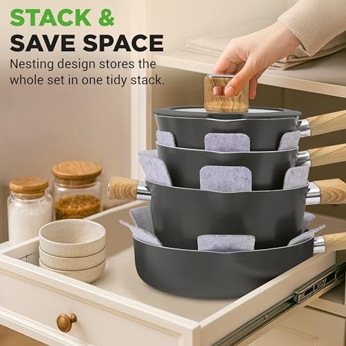 NutriChef 14-Piece Non-Stick Ceramic Cookware Set - (Black)