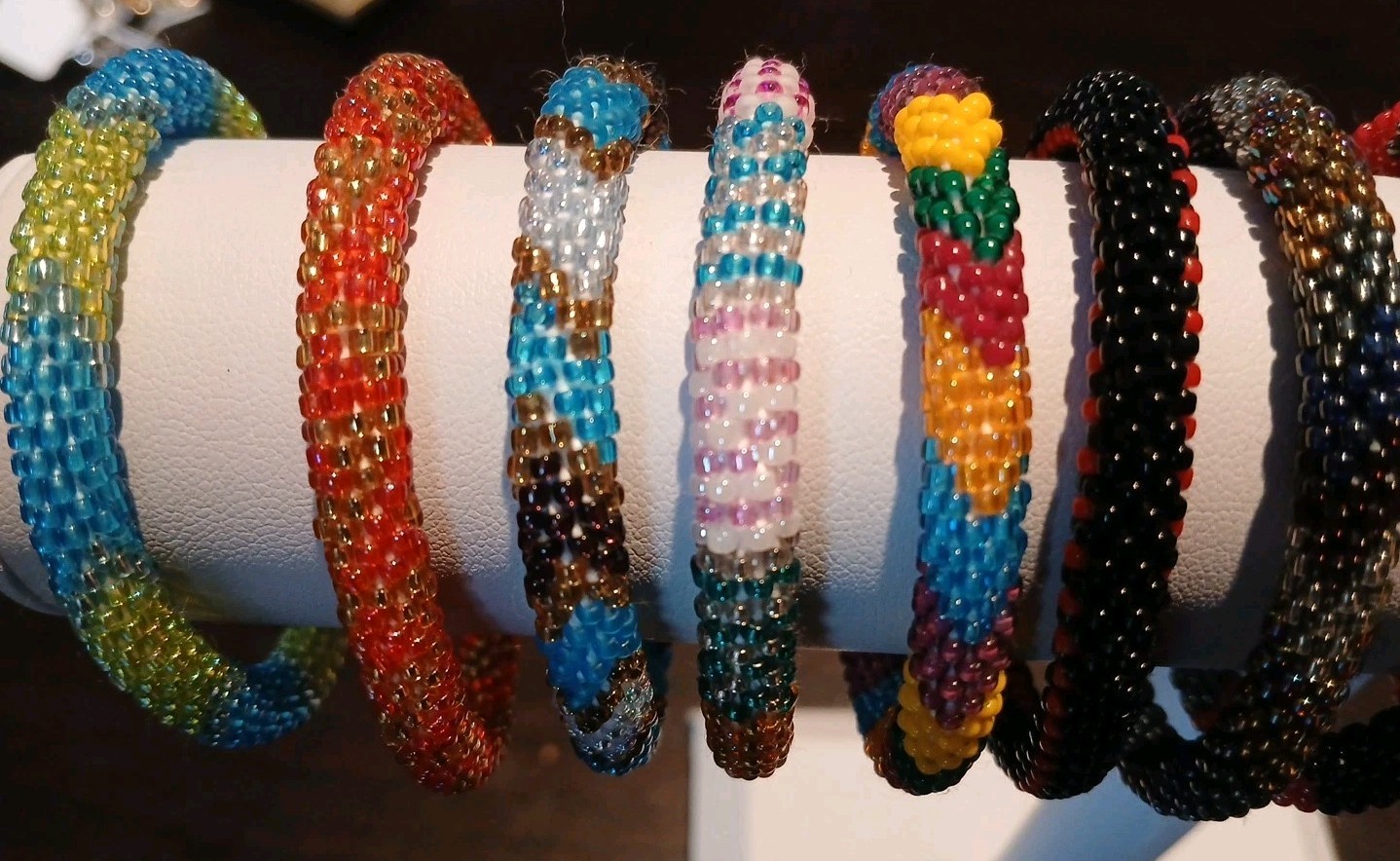 16x Glass Seed Bead Handmade Beaded Crochet Roll On Bracelet Nepal Jewelry