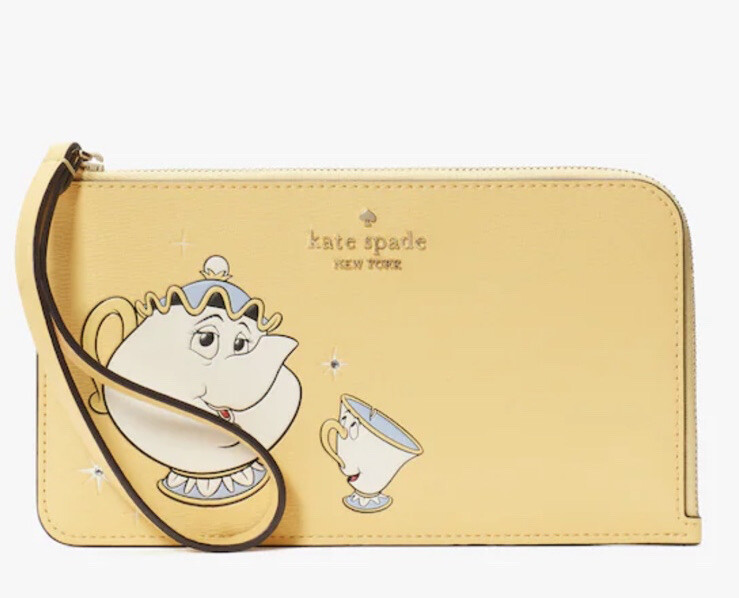 Kate Spade Disney Beauty And The Beast Medium L-Zip Wristlet Mrs Potts Chip NEW