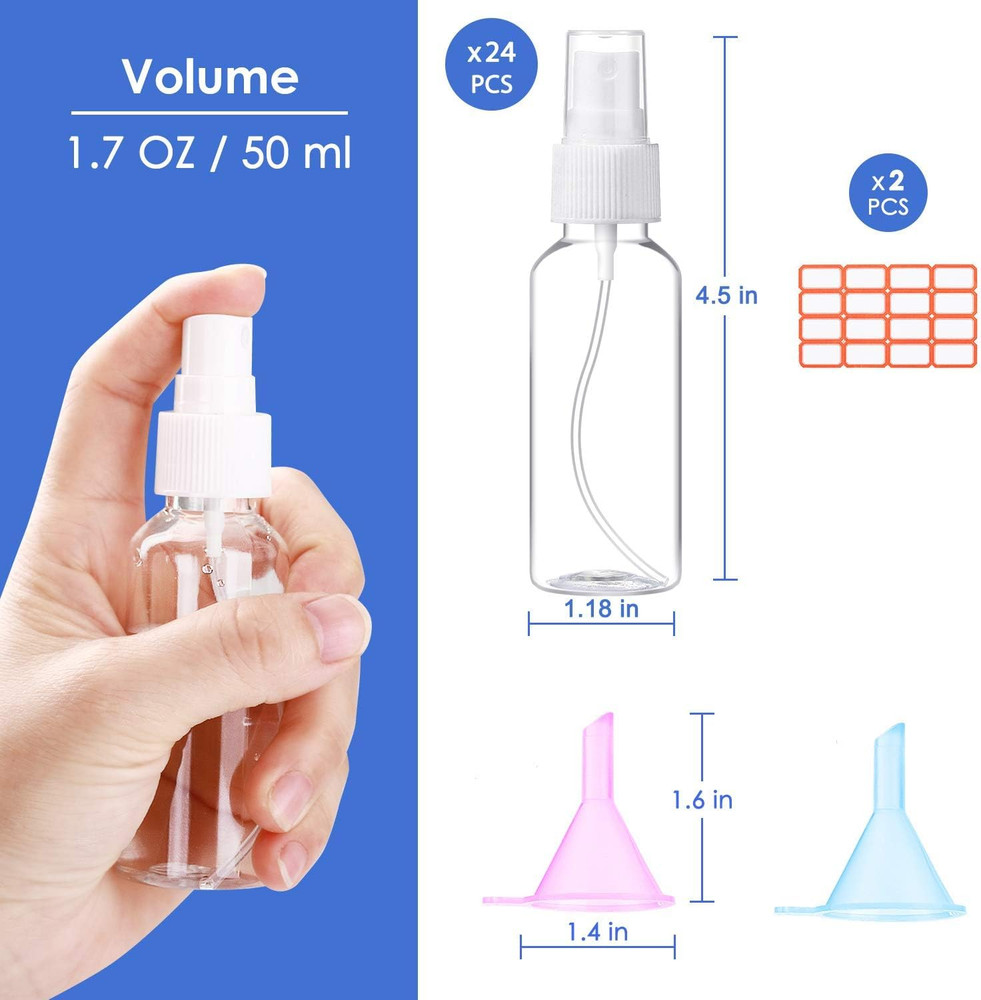 24 Pcs Spray Bottles 2Oz / 55Ml Clear Empty Mini Spray Bottles Refillable Contai