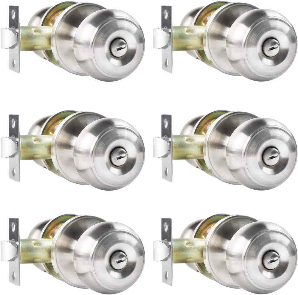 Privacy Door Knobs, 6 Pack Satin Nickel Door Knobs with Lock, Bed and Bath Door