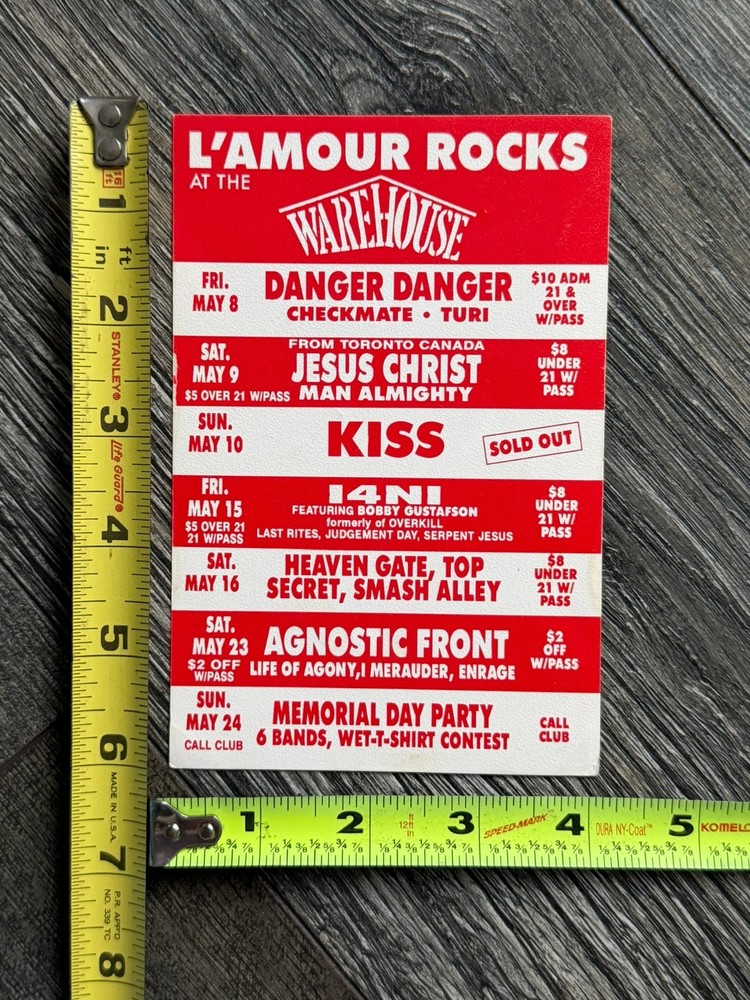 KISS Ad Handbill Concert Tour L'Amour Rocks The Warehouse May 10 Vintage Kiss