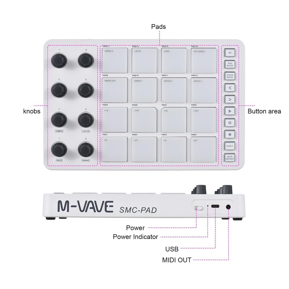 MIDI Controller Strike Pad Midi Drum Pad RGB Backlight MIDI Keyboard BT Connecti