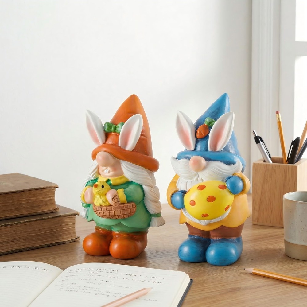 WINTS Easter Gnomes Figurine for Home,2PCS Resin Easter Gnome Indoor with Easter