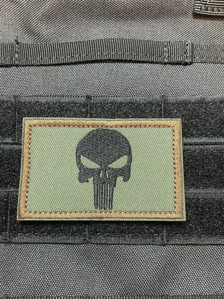 Punisher Skull Tactical Morale Patch Hook Loop Morale Badge Green