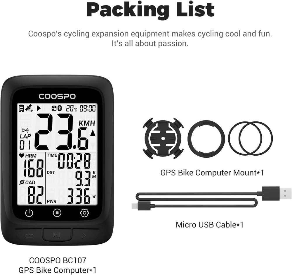 Bike Computer GPS Wireless, ANT+ Cycling Computer GPS with Bluetooth, Multifu...