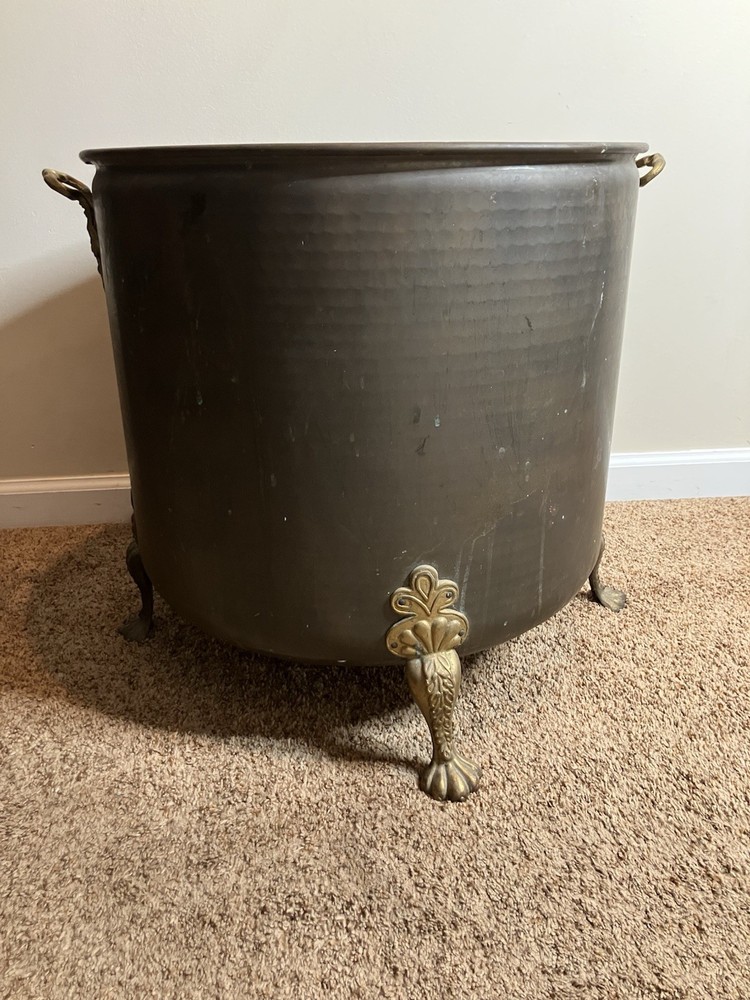 Large Vintage Footed Brass Fireside Coal Bin Log Box Bin Coal Scuttle Purdonium