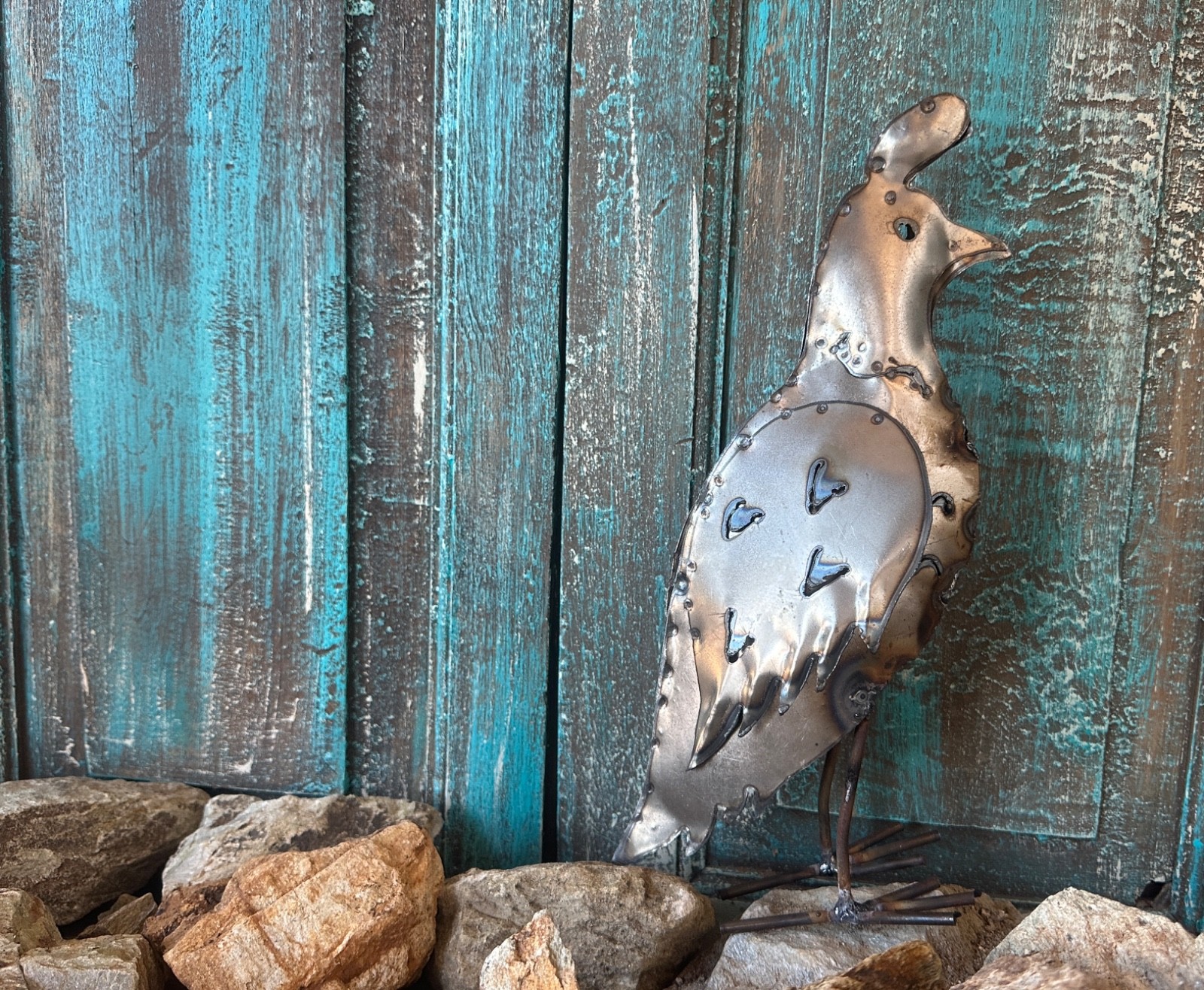 Handcrafted Rustic Metal Quail Yard Art