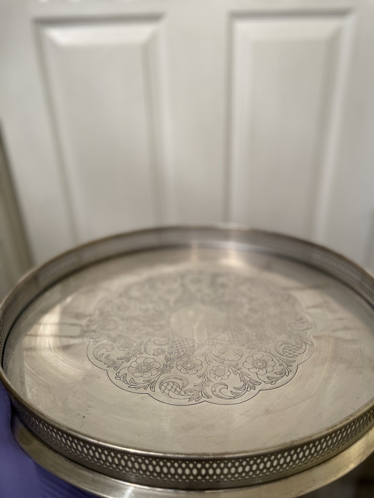 Vintage Silver Plated Tray 14” Diameter