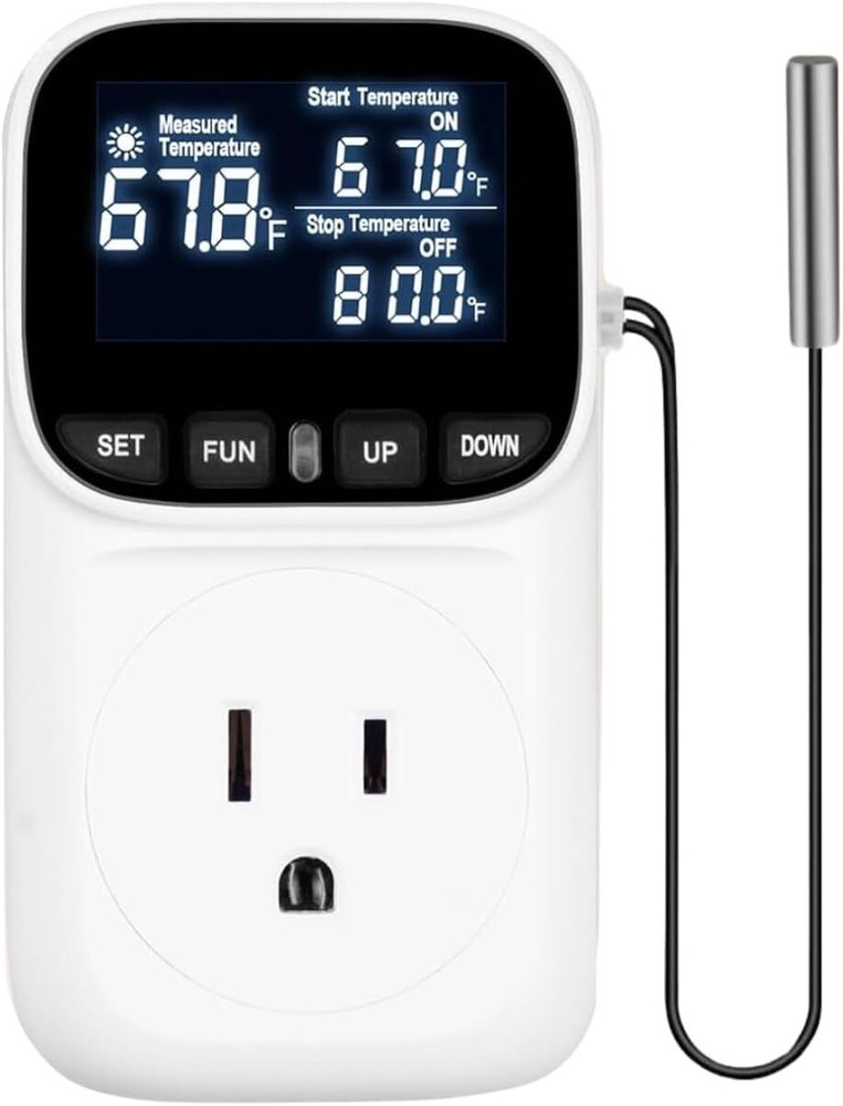 Digital Temperature Controller Thermostat Socket Plug with Timer 15A Fahrenheit