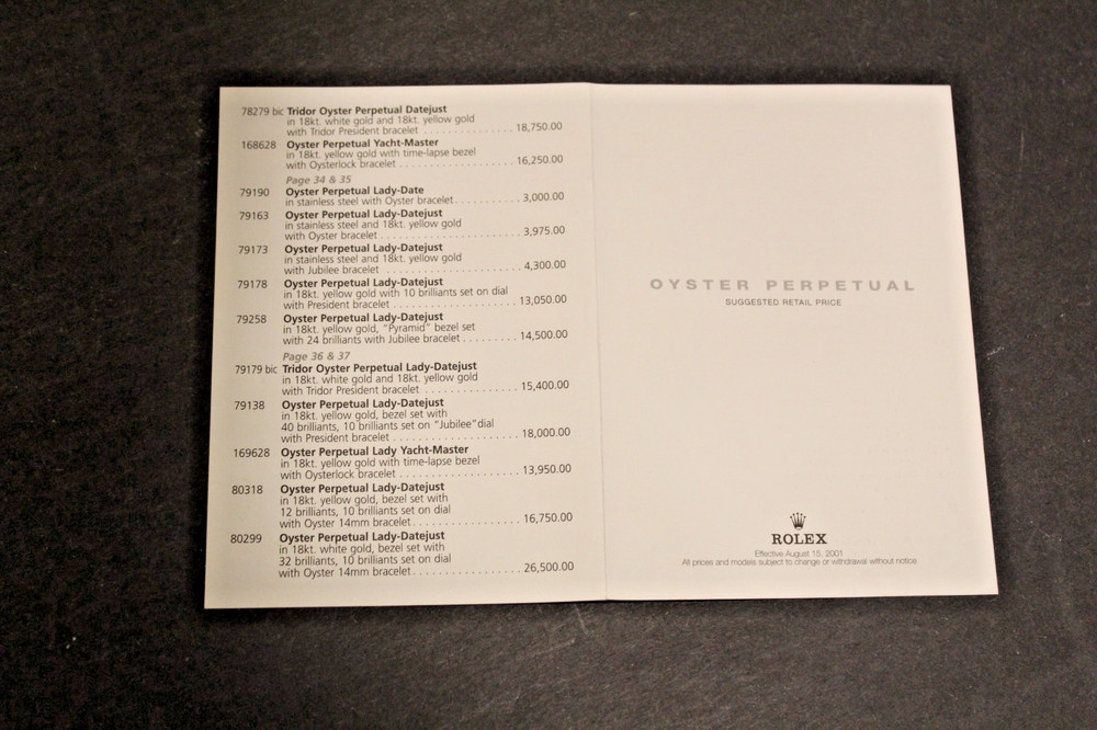 Rolex Paperwork Pricelist Catalog