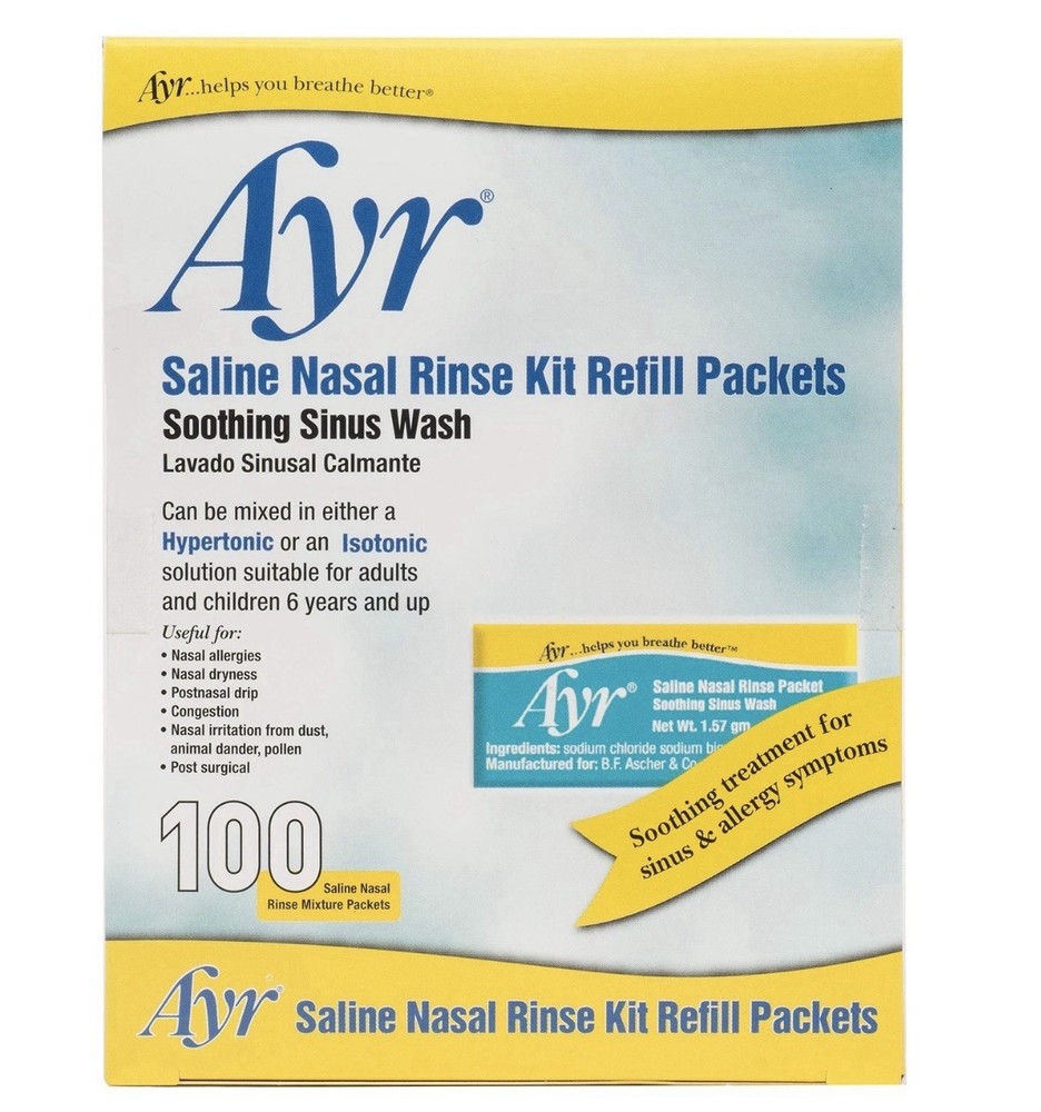 Ayr Saline Nasal Rinse Kit Refill Packets, 100 Count