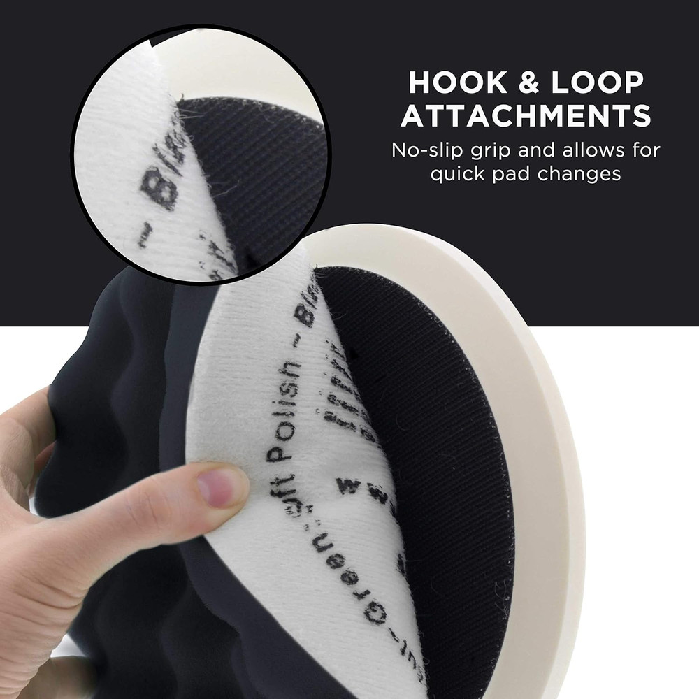 8" Black Waffle Foam Buffing Pad Hook and Loop Backing - Extra Fine Pad for Poli
