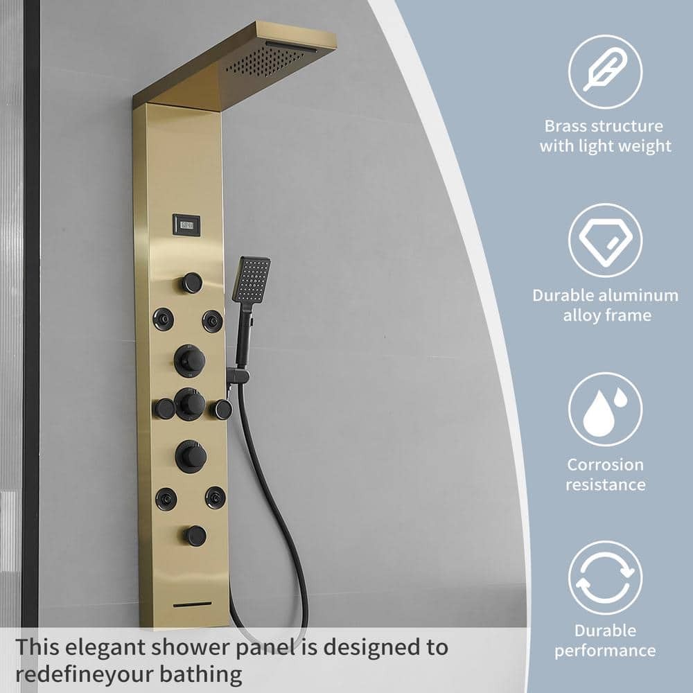 BWE 8-Jet Rainfall Shower Panel System Black Gold