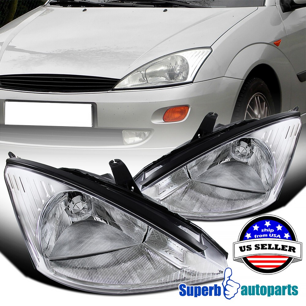 Fits 2000-2004 Ford Focus Assembly Headlights Lamps Pair Left+Right 00-04