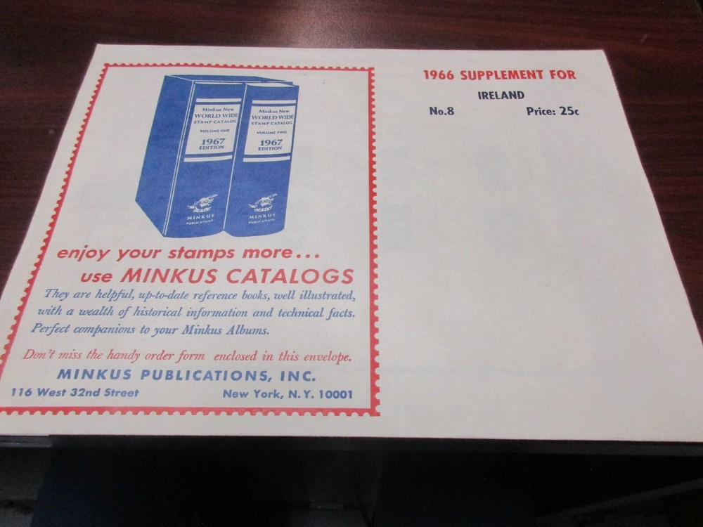 "MINKUS" STAMP ALBUM  1966  SUPPLEMENT   IRELAND  FREE SHP.