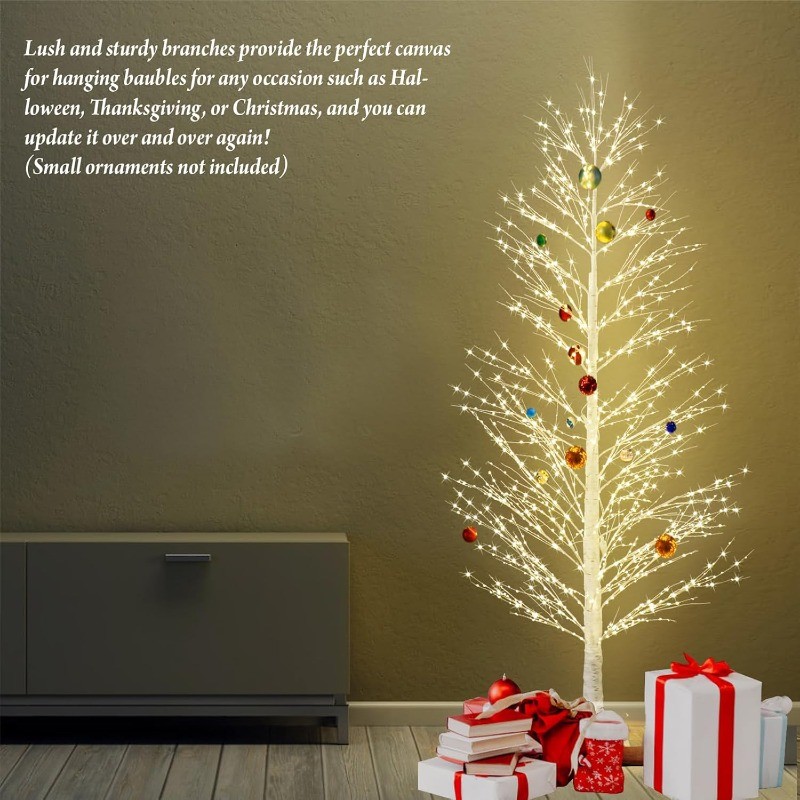 6FT Enchanting Birch Tree with 1300 LED Lights, Twinkle Light White