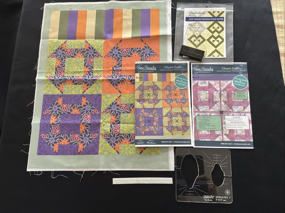 Sew Steady Churn Dash Template, Practice Fabric And Half Square Triangle