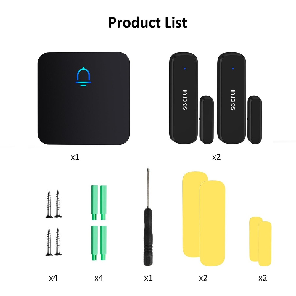 SECRUI Door Chime, Wireless Chimes When 2 sensor 1 receiver, Black