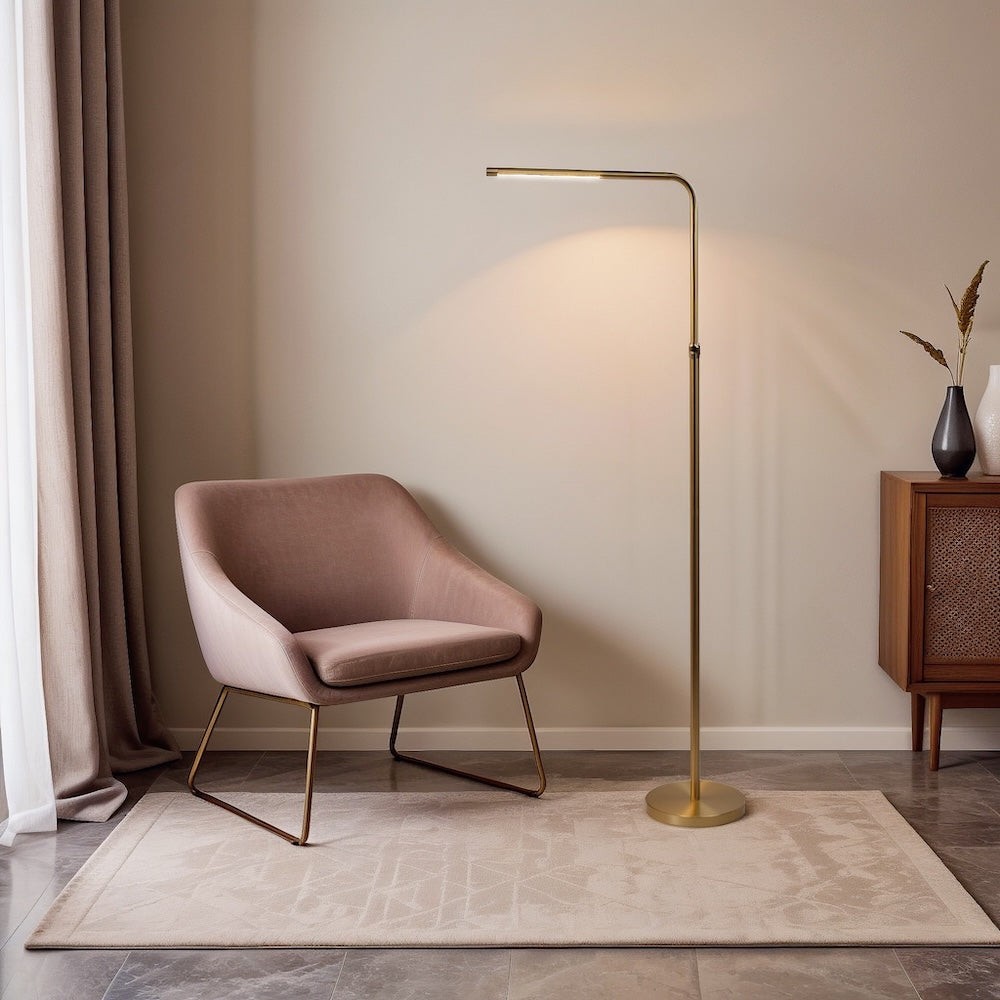 Brassed Gold Floor Lamp with On/Off Switch Adjustable Led Round Base