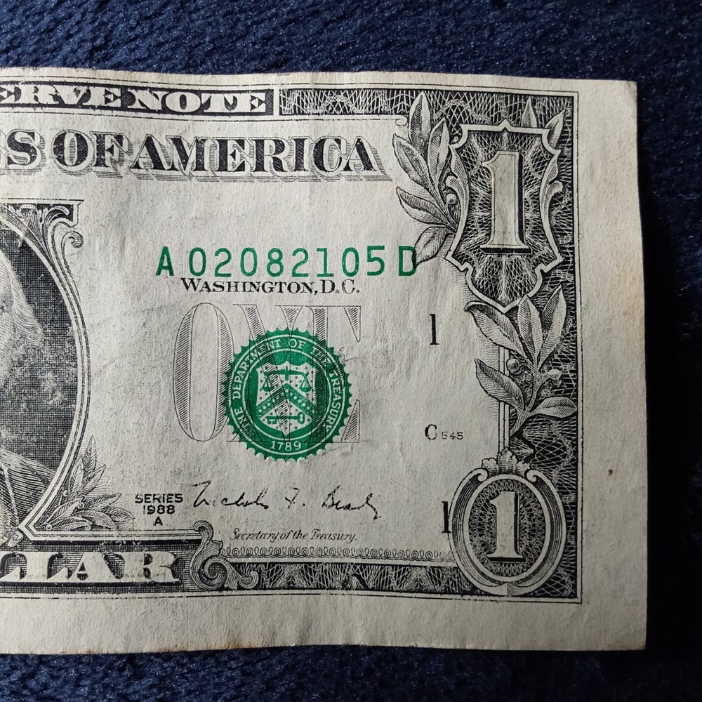 $1 Dollar Bill USD Miscut Errors- Misaligned Miscut 1988 Circulated Rare