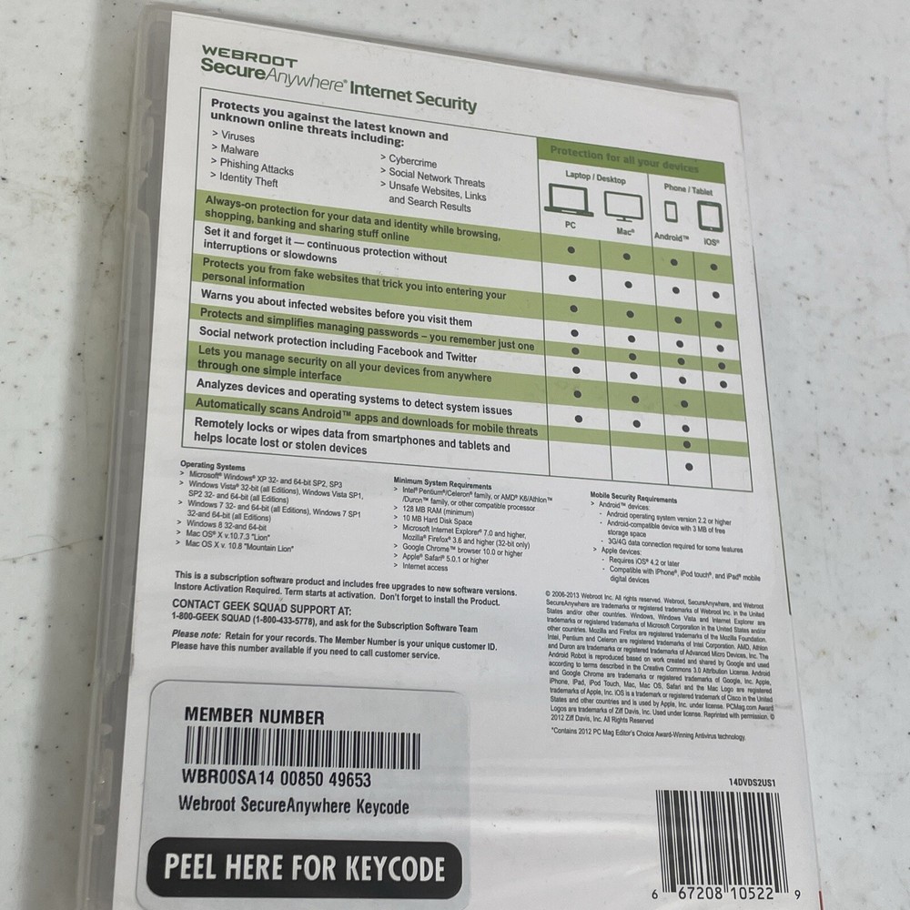 SEALED Webroot Secure Anywhere Advanced Security for PC, Mac Mobile Devices New