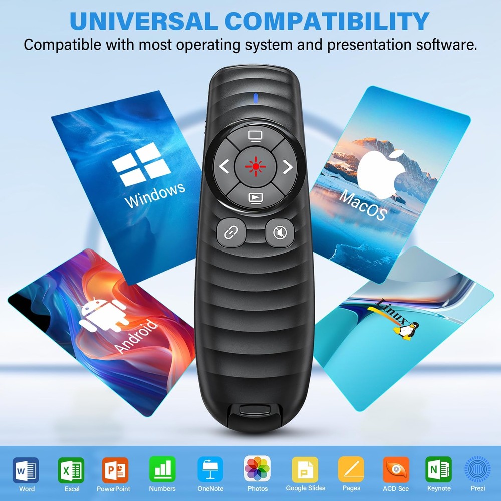 Presentation Clicker Wireless Presenter Remote Clicker for 2-in-1 USB Powerpo...