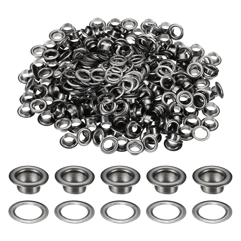 200 Sets Grommets Eyelets, 5mm Brass Self Backing Eyelets, Black