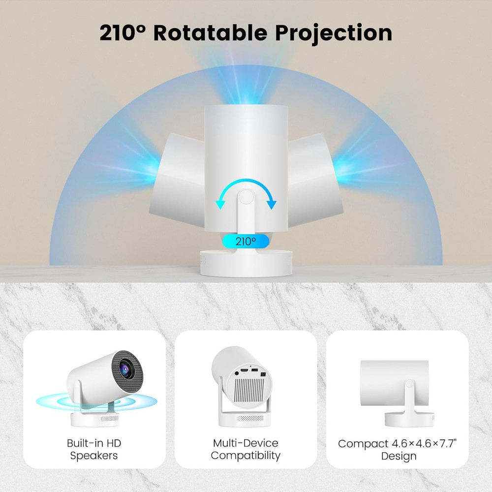 Mini Projector with Wifi and Bluetooth, Support 4K 170 ANSI Auto Keystone Correc