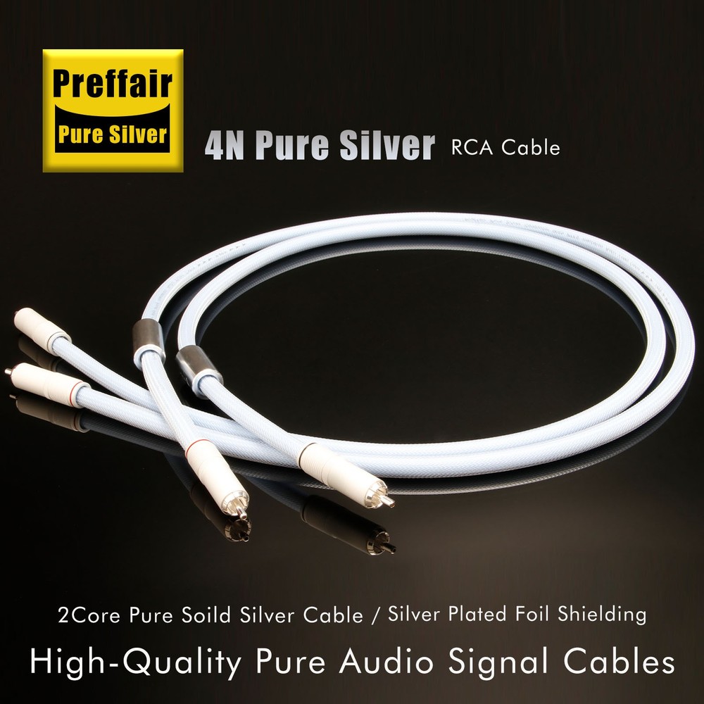 Pair Pure Sterling Silver RCA Cable Hi-end RCA Connector Audio Interconnect Wire