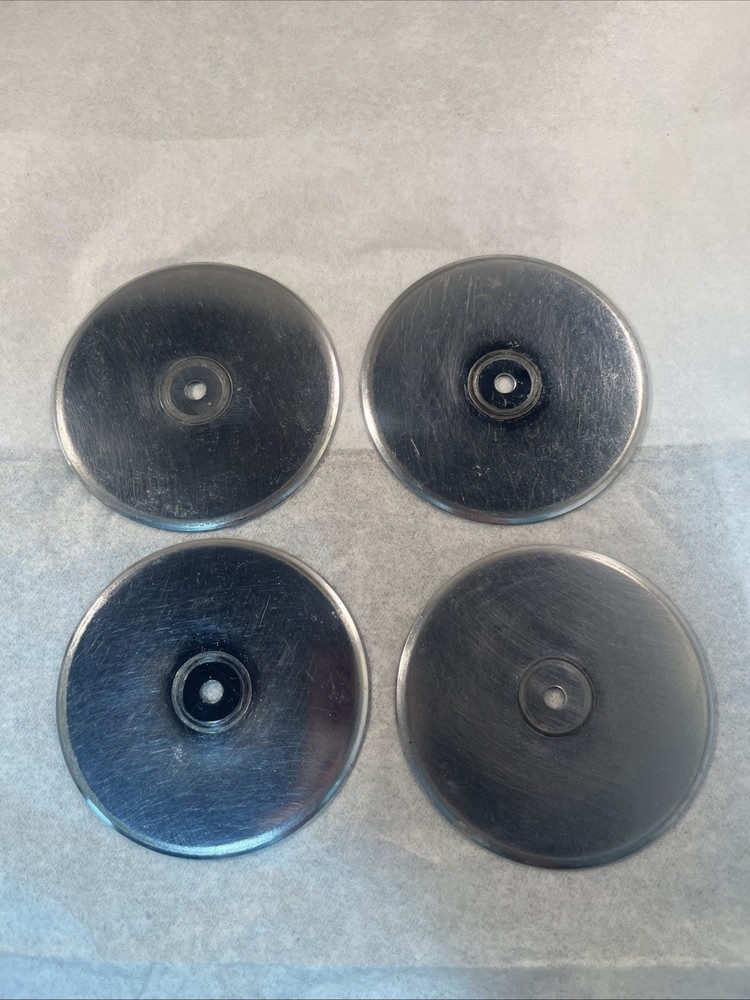 4 Vintage AJAX Shiny Chrome Beveled Concave 2" Round Knobs & 2.75” Back Plates