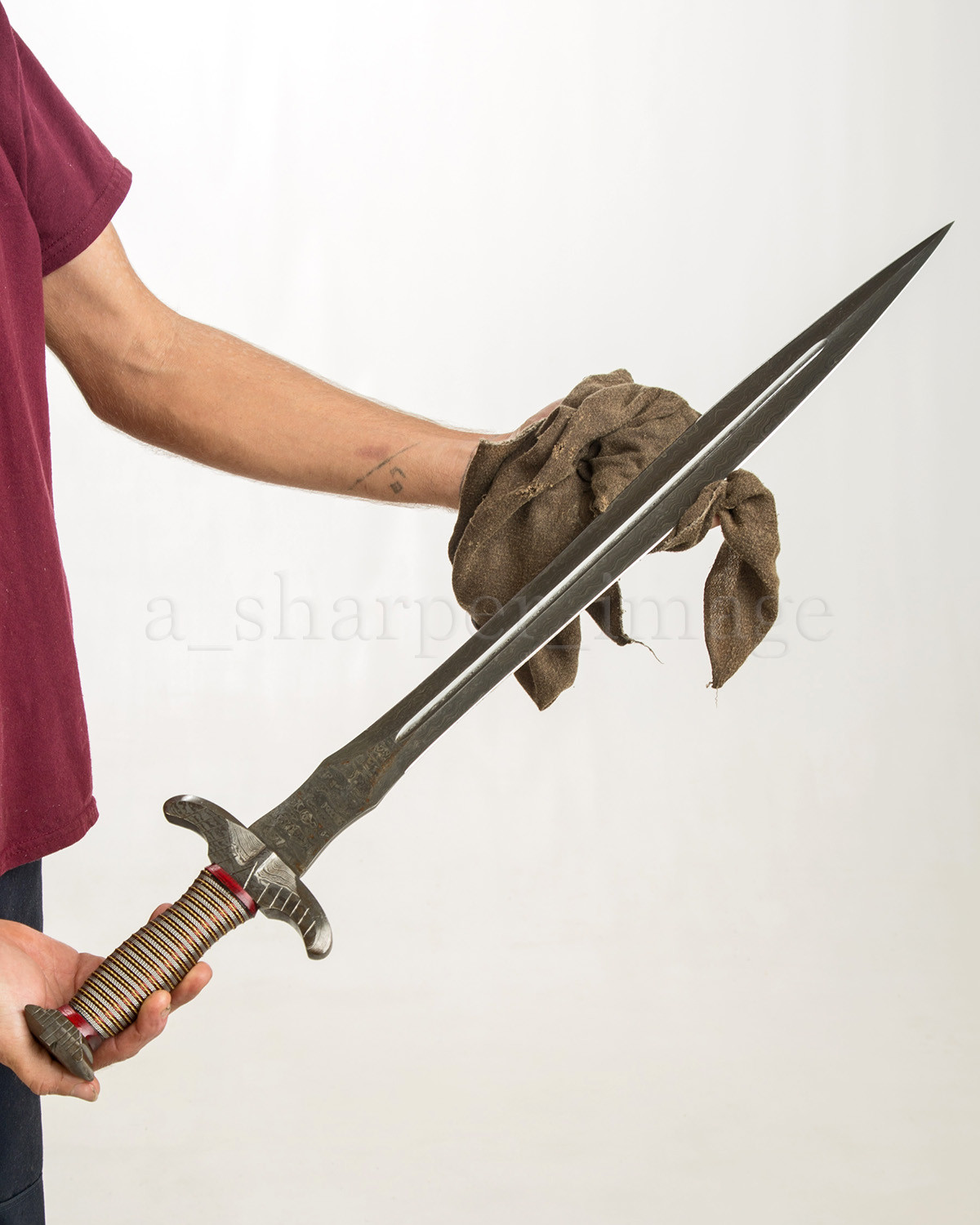 266 Layer Damascus 55 HRC Short Sword 30" Gladius Spatha SHARP + Leather Sheath