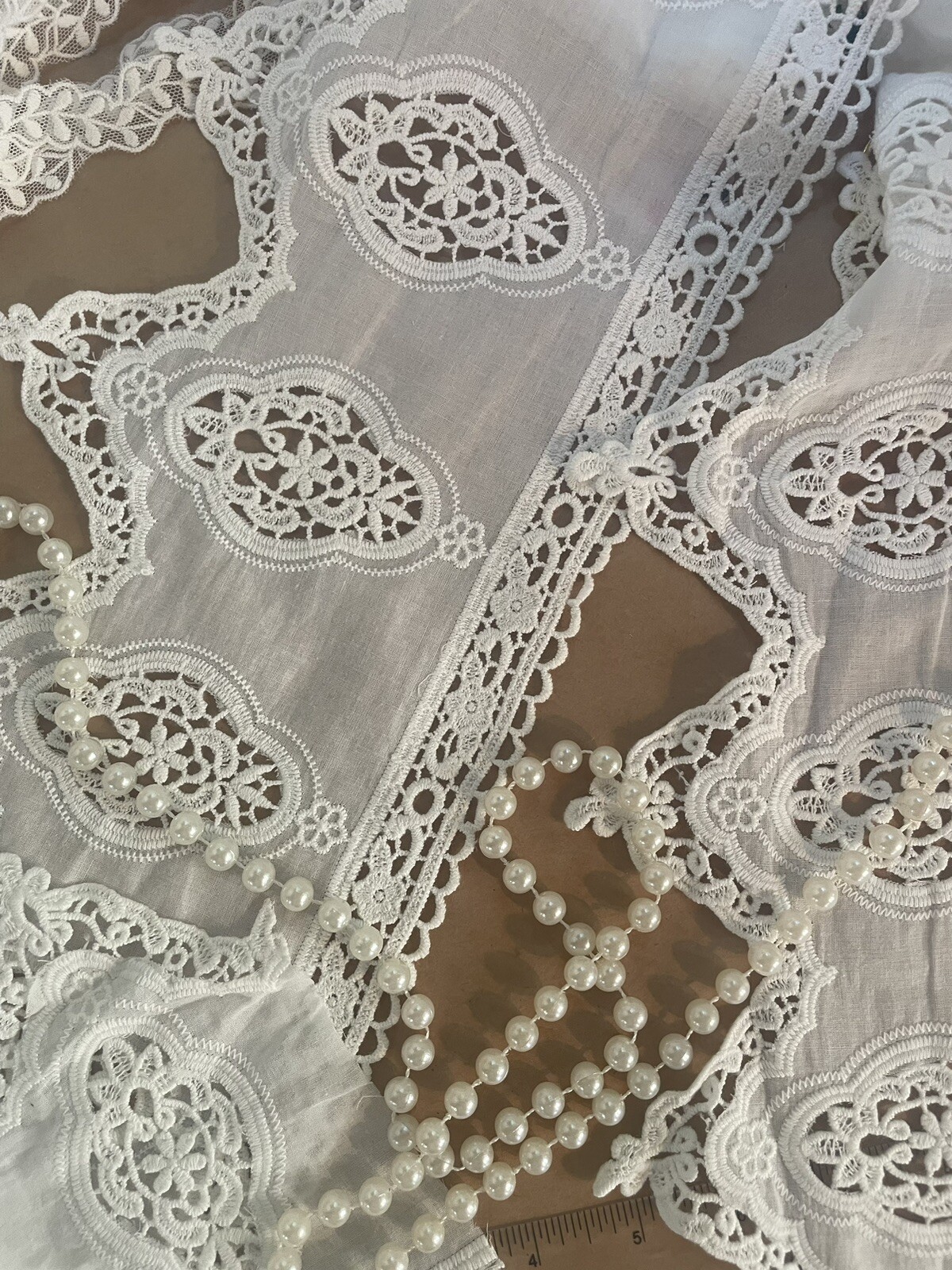 2Yds Vintage Embroidery Cotton Eyelet Lace Trim 6.7" (17cm) with Hollowed Floral