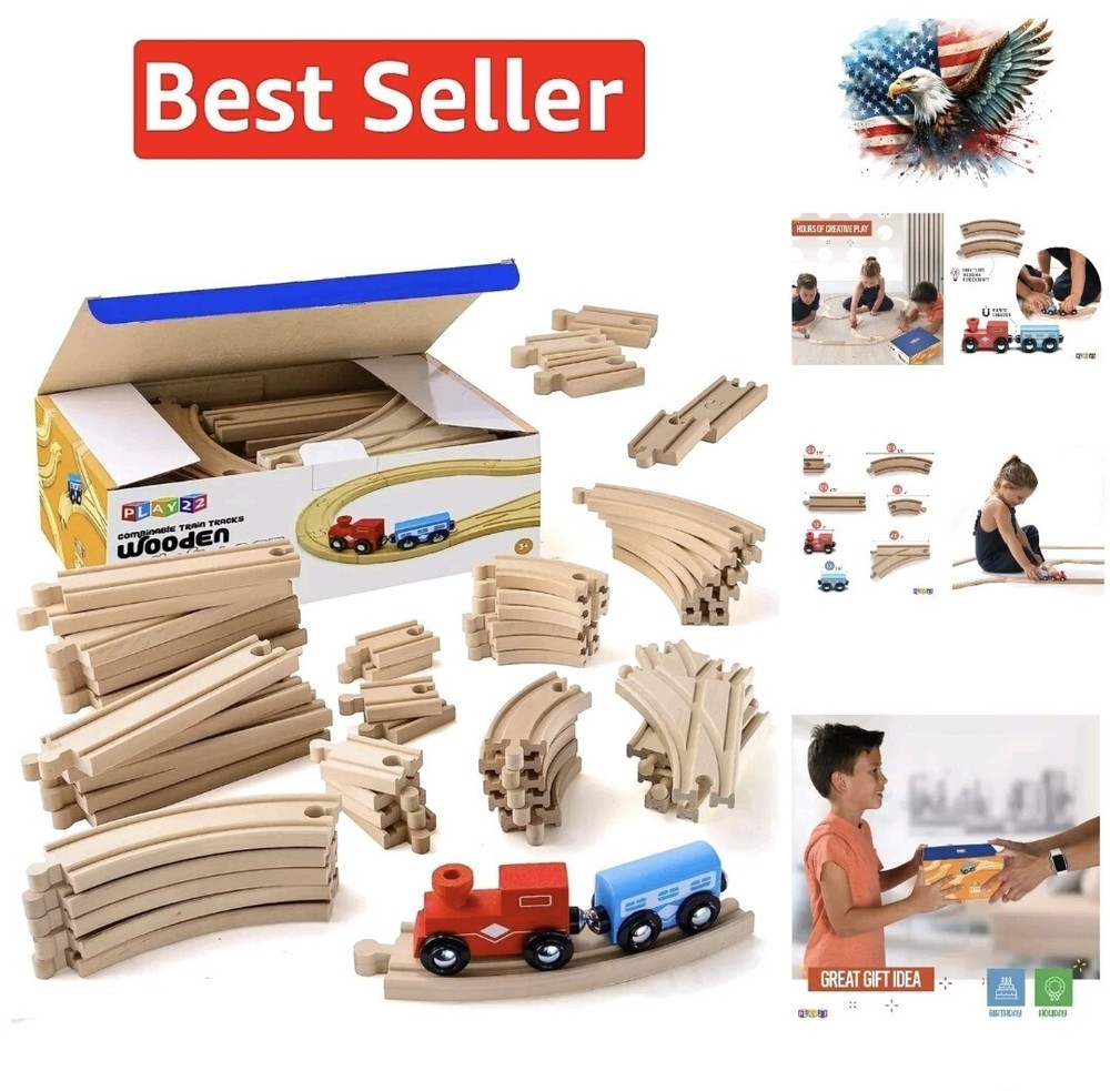 Fun 52-Piece Wooden Railway Train Tracks Set Combinable Train Tracks