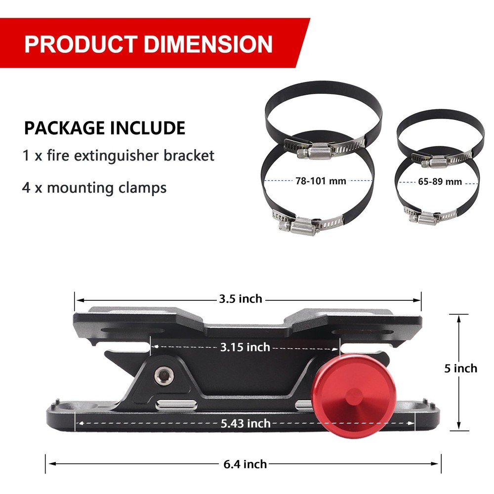 Quick Release Fire Extinguisher Mount - Aluminum Adjustable UTV Roll Bar Fire
