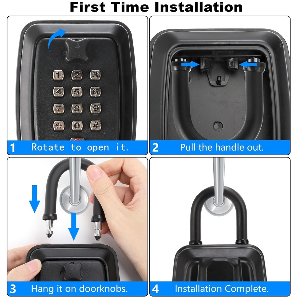 Key Lock Box for Outside, Waterproof Key Lockbox with 12-Digit Push Button Co...