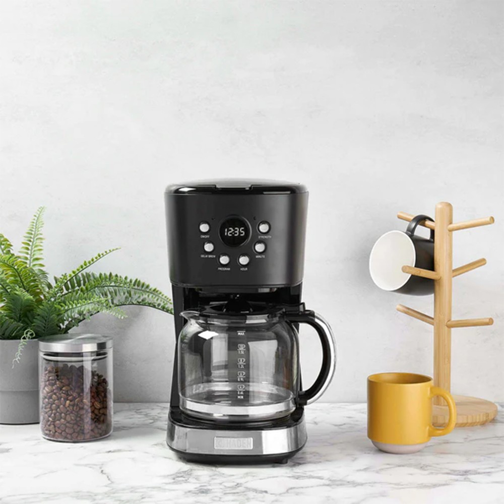 Haden Heritage 12 Cup Programmable Retro Coffee Maker Machine, Black/Chrome