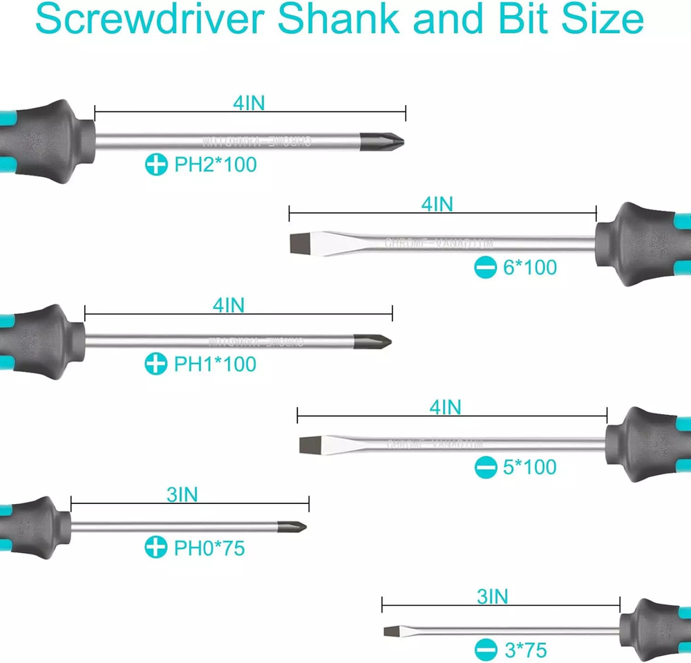 6 Piece Precision Screwdriver Phillips Flat Head Heavy Duty Grip Screw Driver