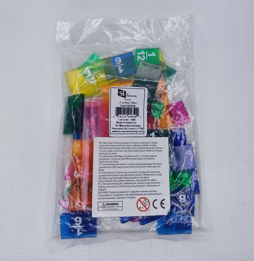 Fraction Tiles Clear Multicolor Plastic Math Homeschool