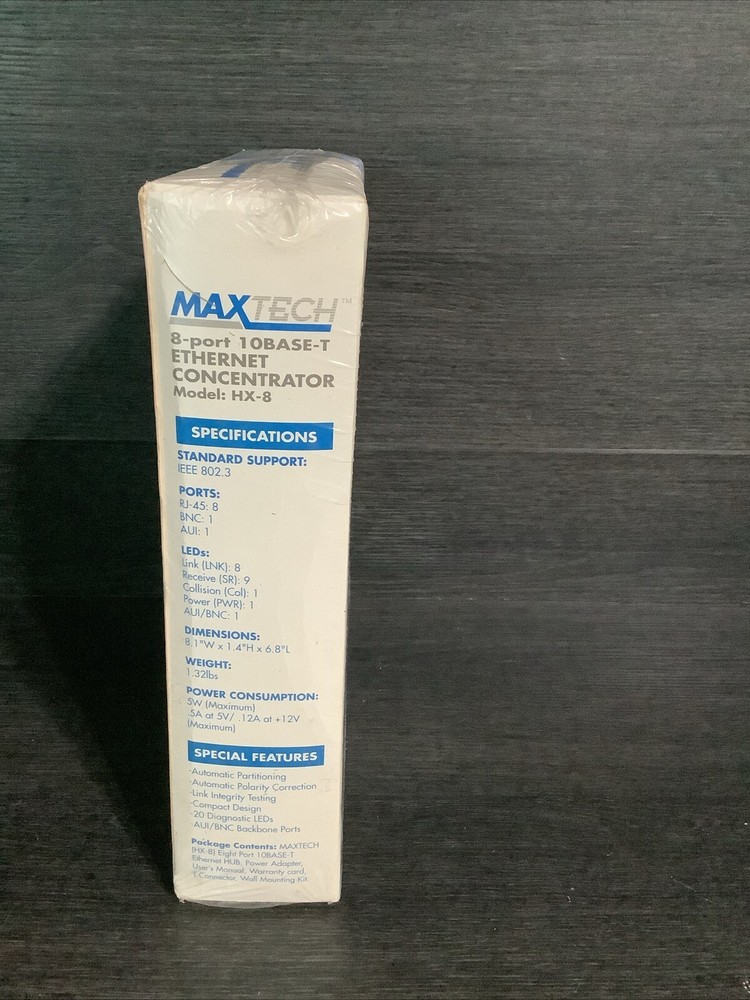 MaxTech 8 Port 10Base-T Ethernet Concentrator Ethernet HX-8