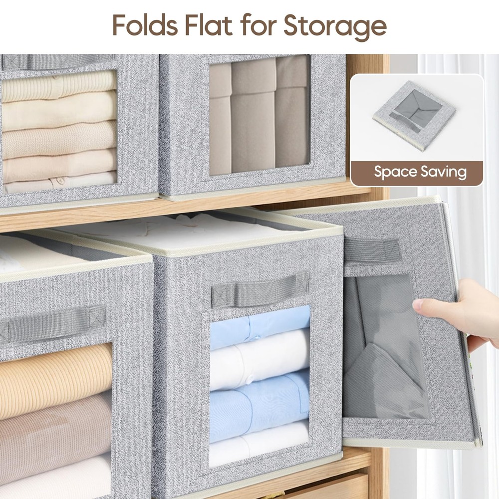 Foldable Storage Cubes - Cubby Storage Organizer with Window, Decorative Fabr...