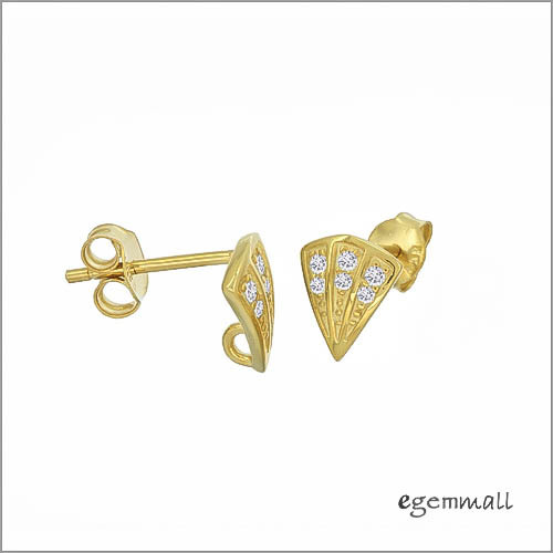 22kt Gold Plated Sterling Silver CZ Triangle Stud Post Earring Connector #97831